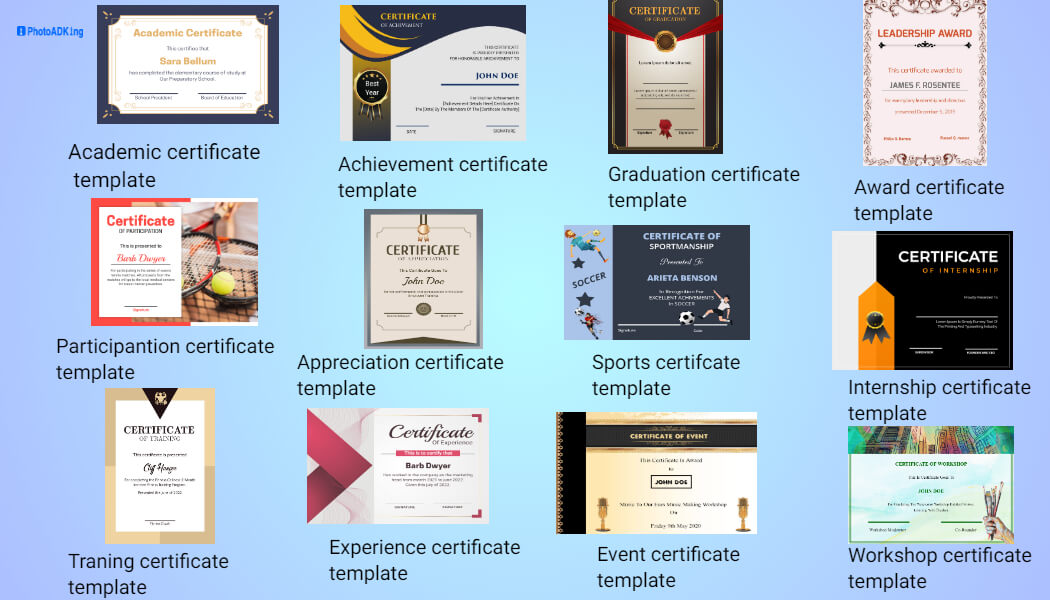 All the certificate templates available in PhotoADKing